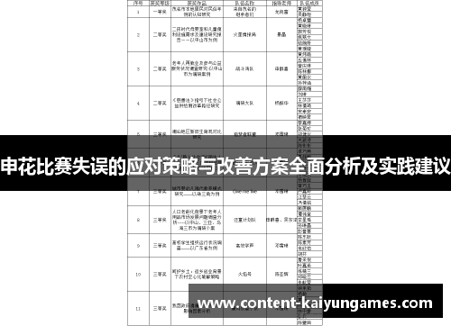 申花比赛失误的应对策略与改善方案全面分析及实践建议